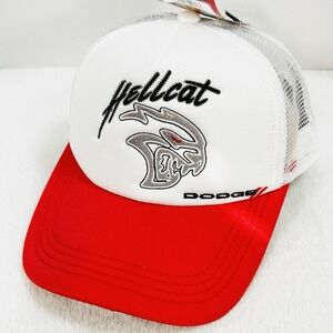 Dodge SRT Hellcat Logo Trucker 2-Tone Foam Hat Cap Adjustable Snapback White